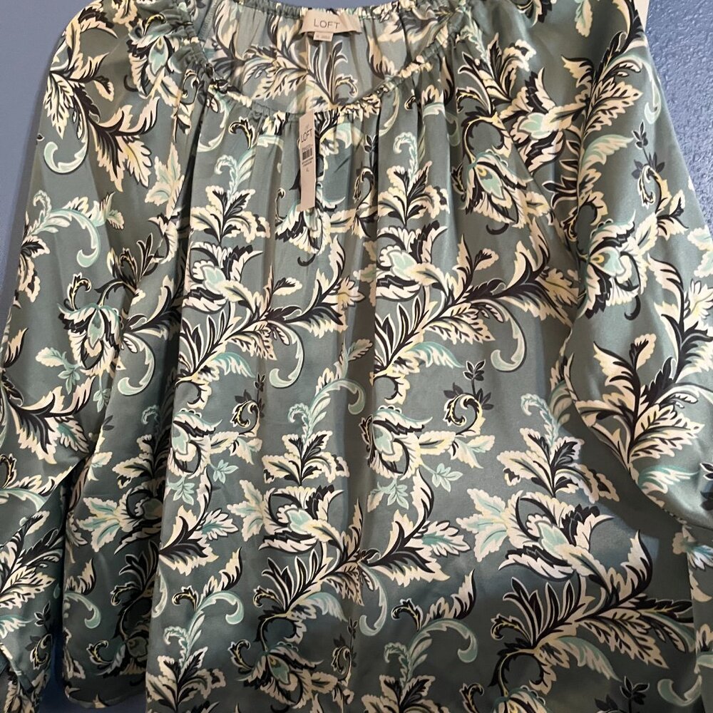 LOFT Elegant Floral Blouse - Mint Green - Picture 3 of 10